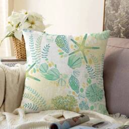 Sea Life Cushion Cover-Green Nautical Pillow Case-Coastal Home Decoration-Beach Living Room Decor-Seastar Case-Seashell Cover - thumbnail 3