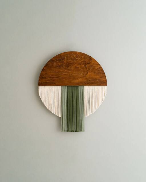 Round Wall Hanging, Mid-Century Modern, New House Gift, Macrame Art, Yarn Tapestry, Minimalist Artwork, Farmhouse Decoration V60 - image 1