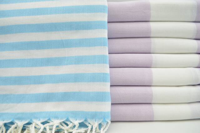 "Turquoise Striped Peshtemal, Lilac Towel, Turkish Towel, 40""x67" - image 1