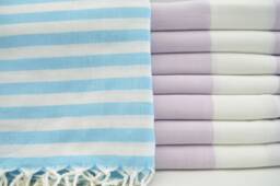 "Turquoise Striped Peshtemal, Lilac Towel, Turkish Towel, 40""x67"