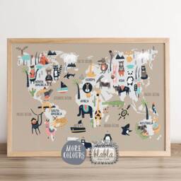 World Map For Kids, Kids Map, Pink Nursery Art, Animals Girls Room Poster, Girl Room, Nursery, Girly Print - thumbnail 2