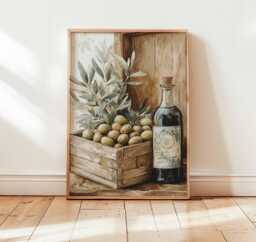 Rustic Olive Oil Poster, Mediterranean Kitchen Wall Art, Tuscan Food Print, Farmhouse Decor, Vintage Tree Botanical Artwork - thumbnail 1