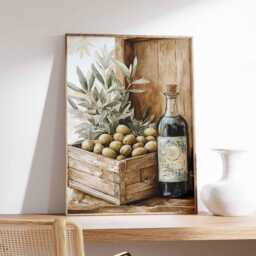 Rustic Olive Oil Poster, Mediterranean Kitchen Wall Art, Tuscan Food Print, Farmhouse Decor, Vintage Tree Botanical Artwork - thumbnail 2