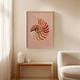 Nautilus Shell Acrylic Poster, Coastal Wall Art, Seashell Print, Pink Beach Decor, Minimal Ocean Bathroom Art - thumbnail 2