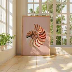 Nautilus Shell Acrylic Poster, Coastal Wall Art, Seashell Print, Pink Beach Decor, Minimal Ocean Bathroom Art - thumbnail 4