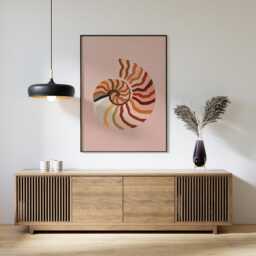 Nautilus Shell Acrylic Poster, Coastal Wall Art, Seashell Print, Pink Beach Decor, Minimal Ocean Bathroom Art - thumbnail 3