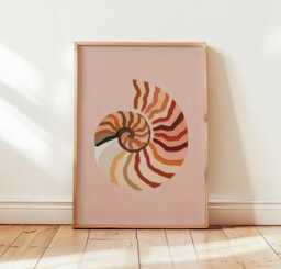 Nautilus Shell Acrylic Poster, Coastal Wall Art, Seashell Print, Pink Beach Decor, Minimal Ocean Bathroom Art