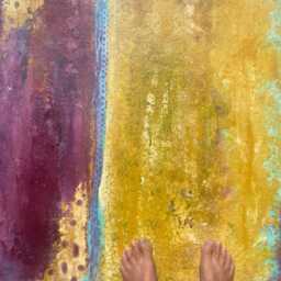 Hand-Painted Abstract Floorcloth Durable, Washable Kitchen Mat - thumbnail 2