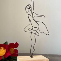 Wire Ballerina Dancing Sculpture Handmade Figurine Gift Ballet Statue Metal Copper Jazz Classical Decor Point Figure Girl Teen Desk Dress - thumbnail 3