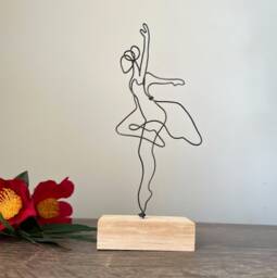 Wire Ballerina Dancing Sculpture Handmade Figurine Gift Ballet Statue Metal Copper Jazz Classical Decor Point Figure Girl Teen Desk Dress