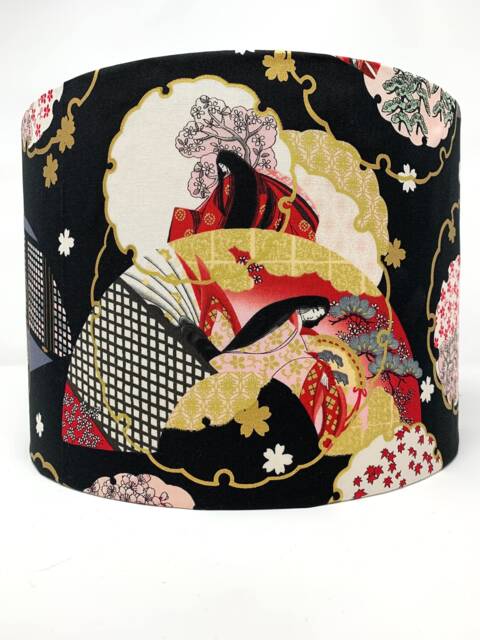 Japanese Geisha Lampshade Black & Gold Oriental Light Shade - image 1