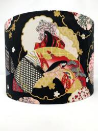 Japanese Geisha Lampshade Black & Gold Oriental Light Shade - thumbnail 1