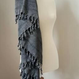 Charcoal Grey Cotton Scarf Wrap - Stonewashed Throw Blanket With Tassels - thumbnail 2