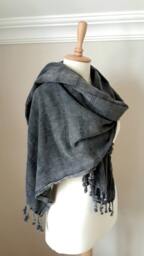 Charcoal Grey Cotton Scarf Wrap - Stonewashed Throw Blanket With Tassels - thumbnail 1