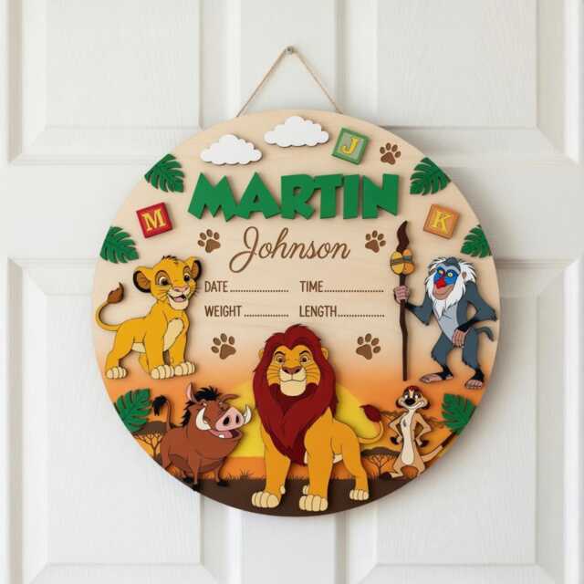 Personalized Lion King Wooden Name Sign, Baby Birth Announcement Plaque, Custom Safari Nursery Wall Decor, Unique Boy Gift - image 1
