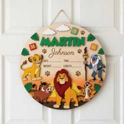 Personalized Lion King Wooden Name Sign, Baby Birth Announcement Plaque, Custom Safari Nursery Wall Decor, Unique Boy Gift - thumbnail 1