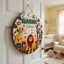 Personalized Lion King Wooden Name Sign, Baby Birth Announcement Plaque, Custom Safari Nursery Wall Decor, Unique Boy Gift - thumbnail 3