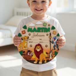 Personalized Lion King Wooden Name Sign, Baby Birth Announcement Plaque, Custom Safari Nursery Wall Decor, Unique Boy Gift - thumbnail 2