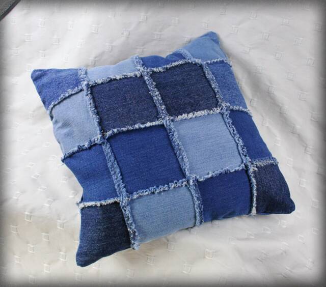 Denim Patchwork Throw Pillowcase Made From Upcycled Jeans - image 1