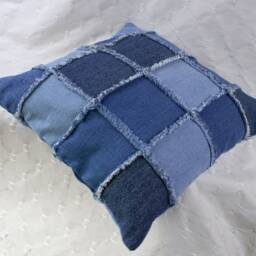 Denim Patchwork Throw Pillowcase Made From Upcycled Jeans - thumbnail 2
