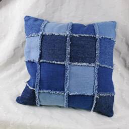 Denim Patchwork Throw Pillowcase Made From Upcycled Jeans - thumbnail 3