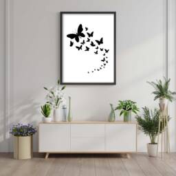 Black & White Butterfly Art Print Elegant Living Room Decor - thumbnail 3