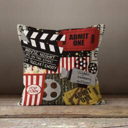 Cinema Cushion Cover/Movie Hollywood Home Throw Pillow Case/Movie Night Black Gray Popcorn Cushion/Movie Decor - thumbnail 3