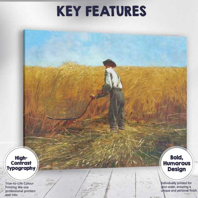 Golden Wheat Harvest Farmer Rural Countryside Painting Canvas Wall Art Print Decor Picture Ready To Hang - image 1