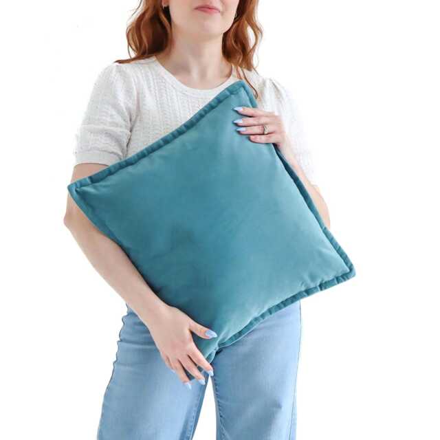 Teal Blue Ocean Luxury Velvet Cushion Cover With Flange Edging - image 1