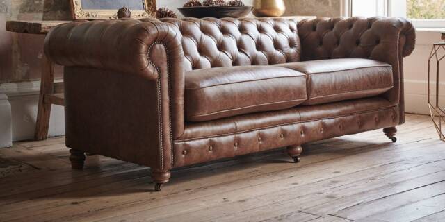 Chesterfield Real Leather Two/Three Seater Sofa Vintage Tan - image 1