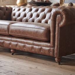 Chesterfield Real Leather Two/Three Seater Sofa Vintage Tan - thumbnail 2