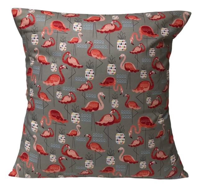 Scandi Flamingo Cushion Cover Grey & Pink Cotton Pillow - 16 - image 1