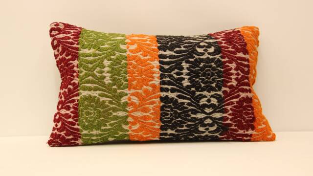 Vintage Turkish Wool Lumbar Pillow Cover, Art Deco Cushion - 12x20 - image 1