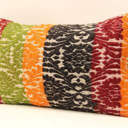 Vintage Turkish Wool Lumbar Pillow Cover, Art Deco Cushion - 12x20 - thumbnail 3