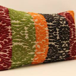 Vintage Turkish Wool Lumbar Pillow Cover, Art Deco Cushion - 12x20 - thumbnail 2