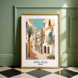 Malaga Travel Print Colourful Spanish Art Poster - thumbnail 1