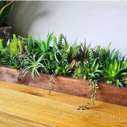 Faux Succulent Planter Artificial Foliage Wooden Centrepiece, Natural Modern Home Decor - thumbnail 2