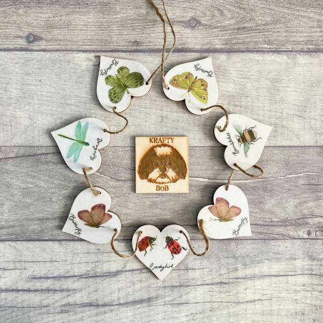 Insect Bunting, Wooden Garland For Nature Lover, Handmade Gardening Gifts, Butterfly Wall Decor - image 1