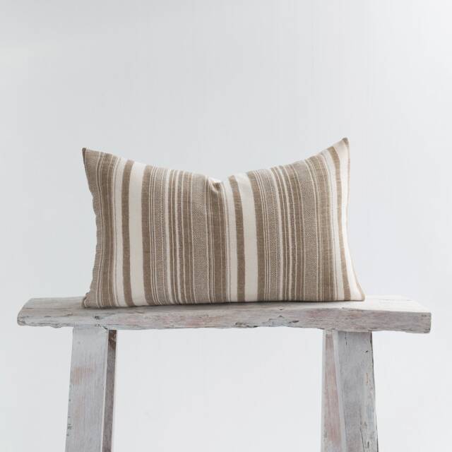 striped Cotton Lumbar Pillow Cover - Earthy Brown, Bamboo Reverse - image 1