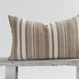 striped Cotton Lumbar Pillow Cover - Earthy Brown, Bamboo Reverse - thumbnail 2