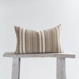 striped Cotton Lumbar Pillow Cover - Earthy Brown, Bamboo Reverse