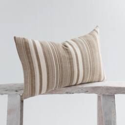 striped Cotton Lumbar Pillow Cover - Earthy Brown, Bamboo Reverse - thumbnail 3
