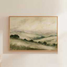 Sage Valley Poster, Lake Landscape Wall Art, Neutral Hills Print - thumbnail 1