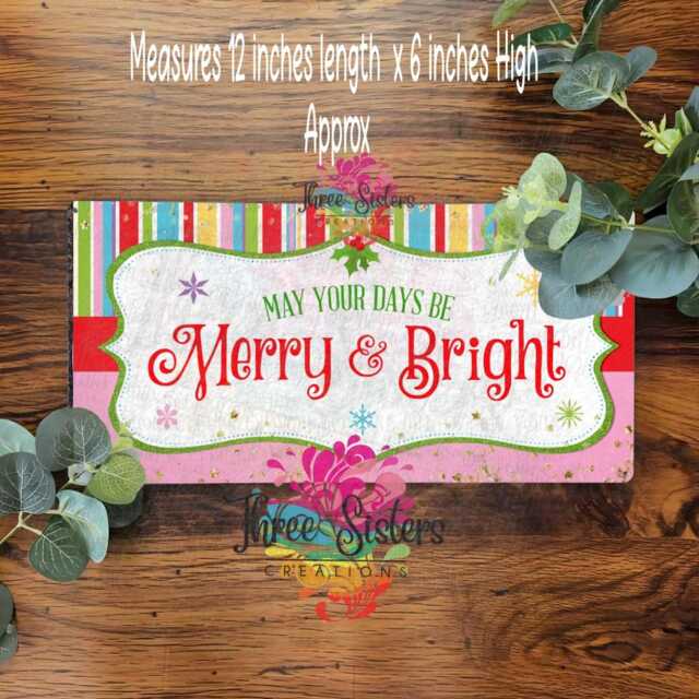 Merry & Bright Christmas Metal Sign Holiday Wreath Or Wall Decor - image 1