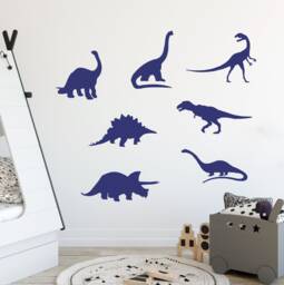 Dinosaur Wall Vinyl Decal For Kids Room Decor, Nursery Dino Themed Art Bedroom, Adventurous Jurassic Animal Stickers, T-Rex Silhouette - thumbnail 1