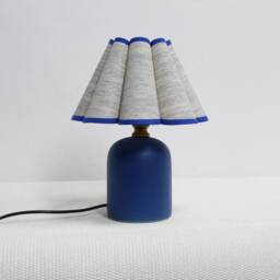 Handmade Gray Texture Fabric Table Lamp Blue Ceramic Base - thumbnail 3