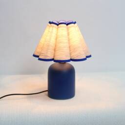 Handmade Gray Texture Fabric Table Lamp Blue Ceramic Base