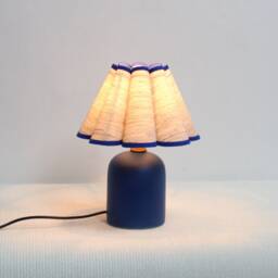 Handmade Gray Texture Fabric Table Lamp Blue Ceramic Base - thumbnail 4