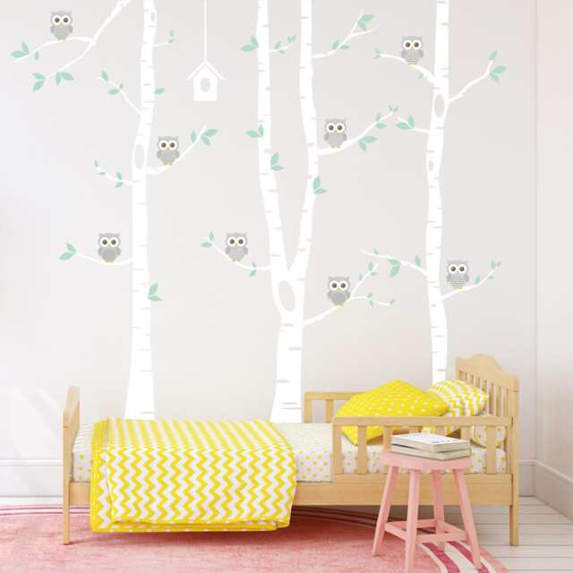 Birch Tree & Birds Wall Sticker Owls Nursery Decal Playroom Trees Wall Decor With - image 1