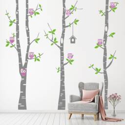 Birch Tree & Birds Wall Sticker Owls Nursery Decal Playroom Trees Wall Decor With - thumbnail 2